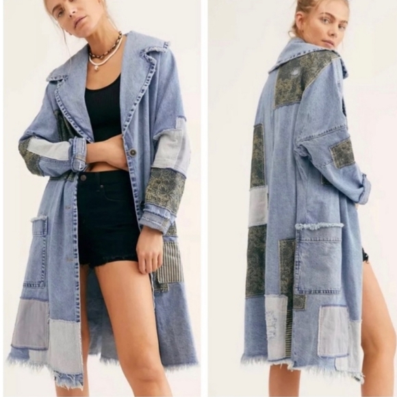 Free People Patchwork Denim Duster Coat Jacket